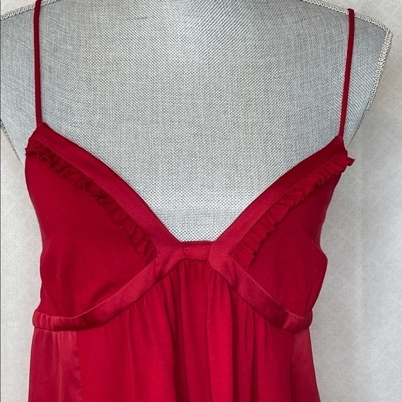 LOFT Red Satin Side Panels Ruffle Trim Tank Large - Picture 5 of 9